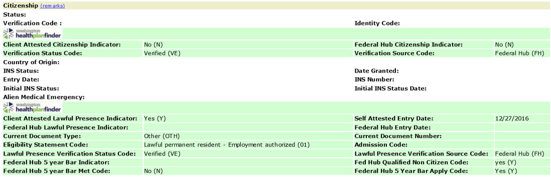 Screenshot of lawful presence attestation