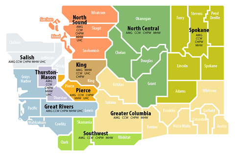 Map of managed care regions in Washington State