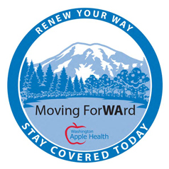 Moving ForWArd logo with circle, mountains, and Apple Health logo