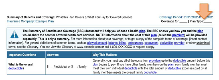 Screenshot of example plan with arrow pointing to the Plan Type field on the upper right corner of the form